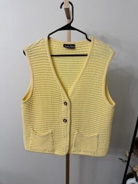 Pale Yellow Waffle Knit Sleeveless Cardigan